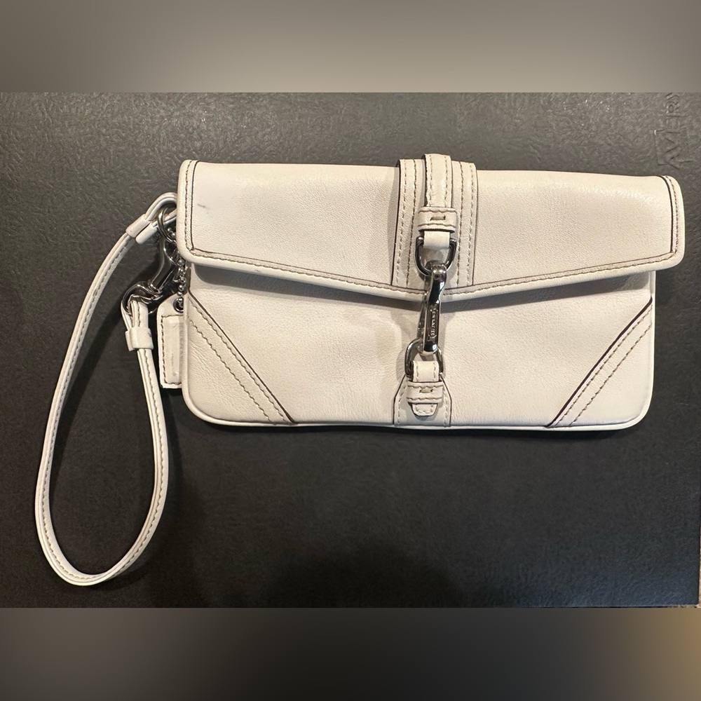 Coach ivory leather fold over wristlet